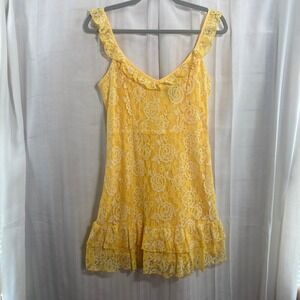 Forever 21 Yellow Lace Ruffle Mini Dress Women's S Romantic Brunch Date Summer